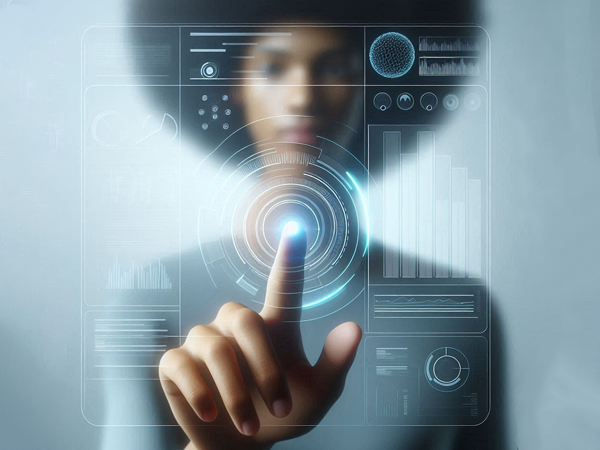 Learner interacting with a digital interface for lab-style practice.